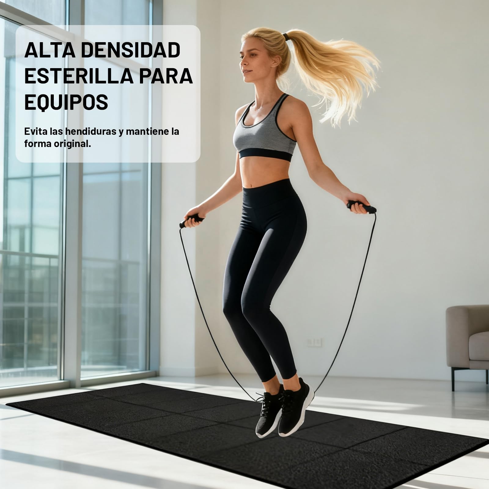 Esterilla de protección para Equipo de Ejercicio, Estera Fitness plegable 200*90cm, Suelo para gimnasio en casa 6mm para bicicletas estáticas, cinta de correr, Resistente Alfombrilla Protect