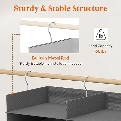 Miniatura 3 de Lifewit Estante colgante de 6 niveles de doble fila para armario, estantes de almacenamiento de ropa con 3 ganchos resistentes para organización de