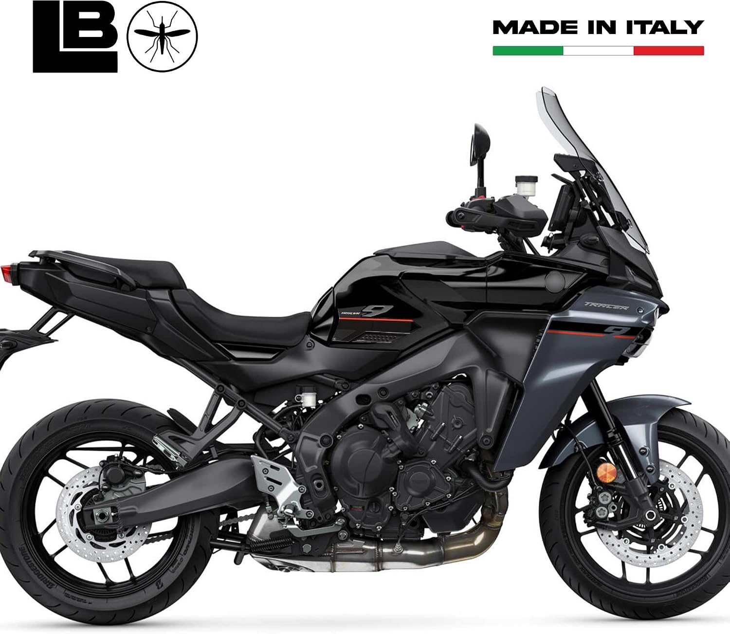 labelbike - 3D Stickers Motorcycle Fuel Tank Sides Protection and Decoration in Resin Compatible with Yamaha Tracer 9 2025 - Color Red Black Carbon