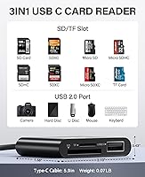 Vista 2 de Hicober Lector de tarjetas USB C a SD, lector de tarjetas de memoria micro SD, adaptador de lector de tarjetas tipo C a SD, capacidad de 2 TB