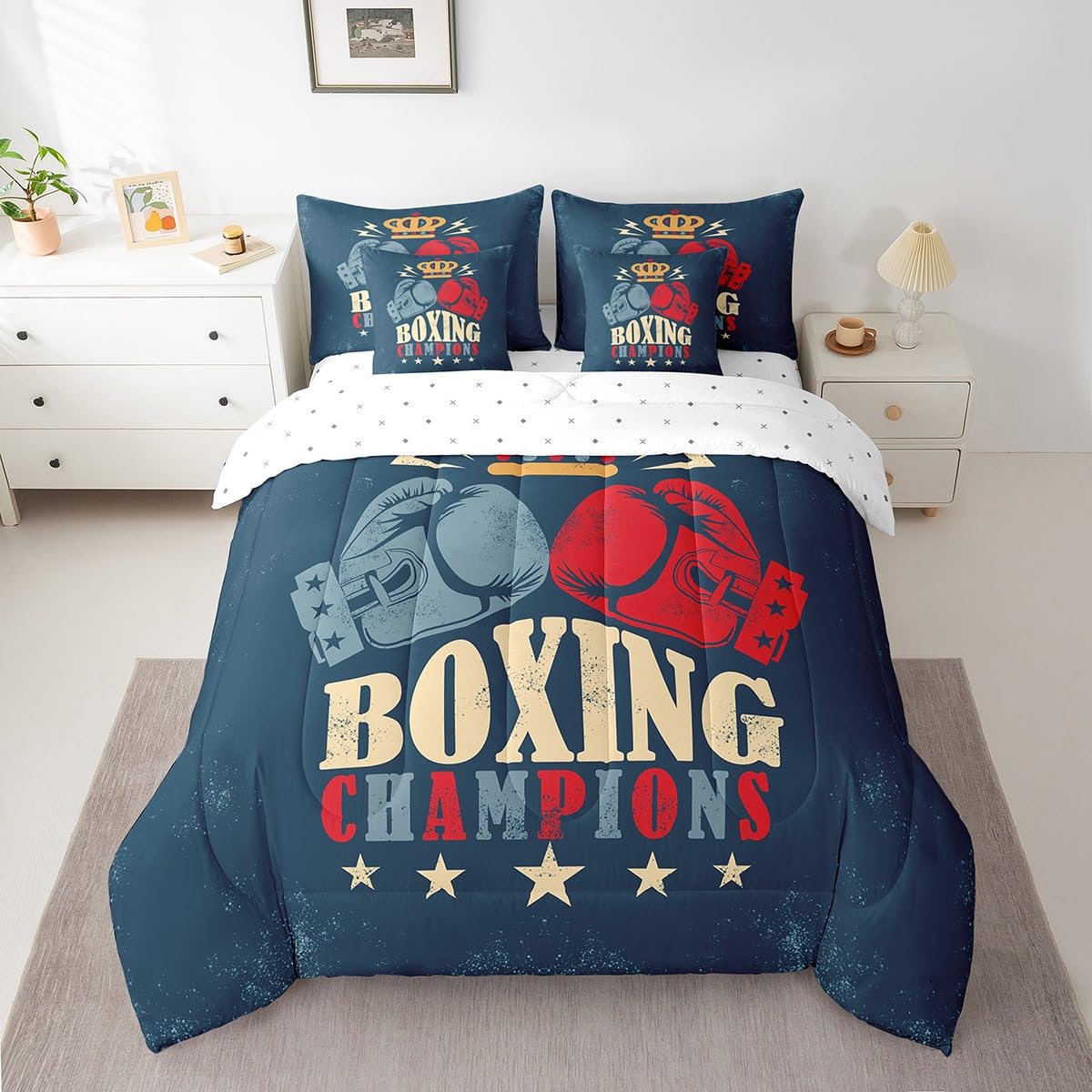 Parure de lit motif couette boxe rouge bleu pour chambre d'ado et déco sportive moderne
