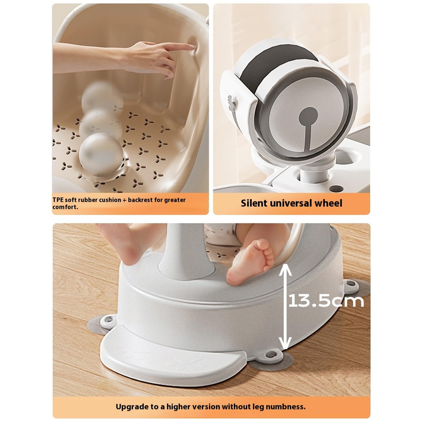 Asiento de baño para bebé de plástico para un tiempo de ducha seguro y relajado, soporte ergonómico, ayudante ligero para niños pequeños, silla de baño ligera para niños pequeños
