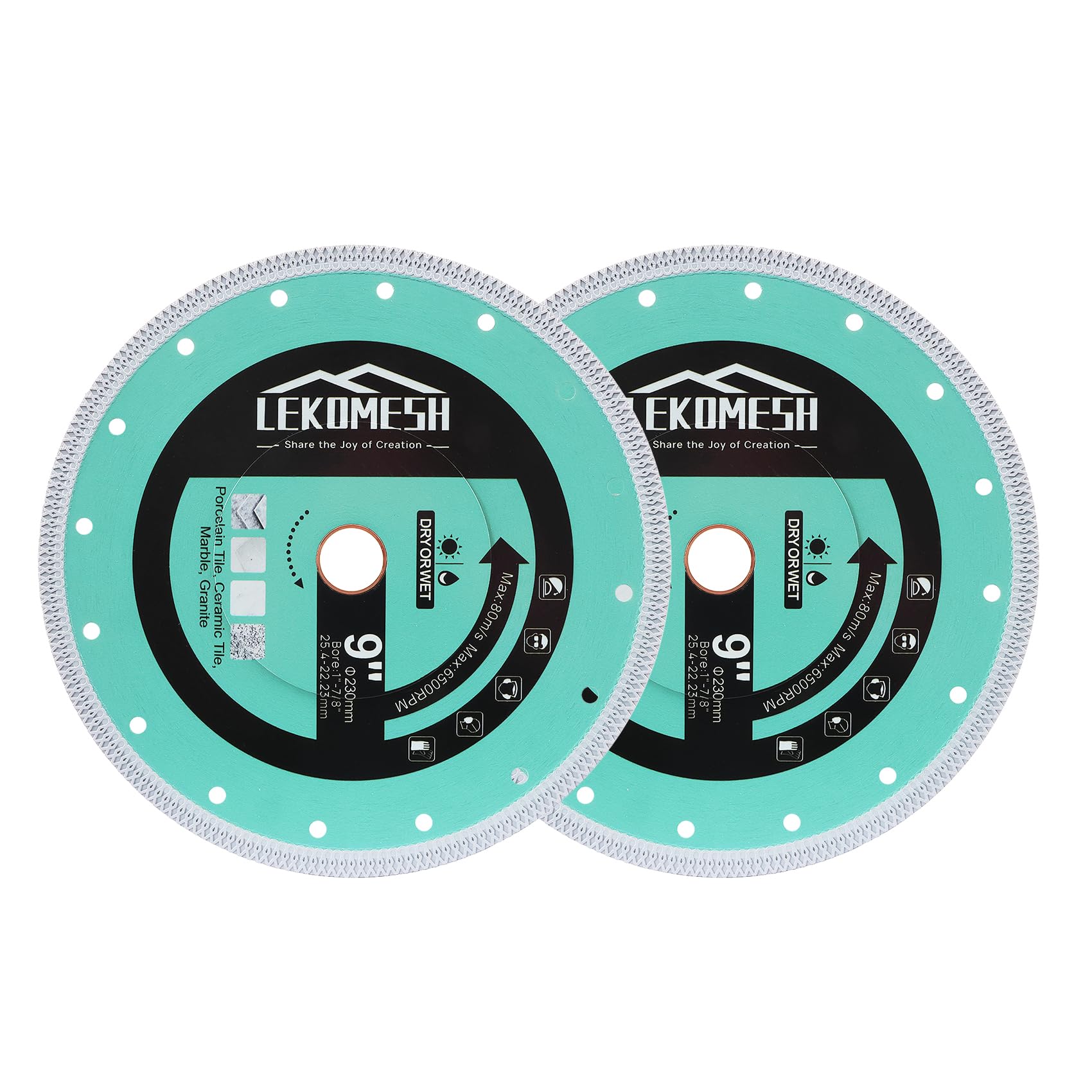 9 Inch Tile Blade - 2pcs Diamond Saw Blade Cutting Disc Wheel with X Mesh Super Thin Fast,Clean Cut Porcelain Ceramic Tile Marble Granite Artificial Stone