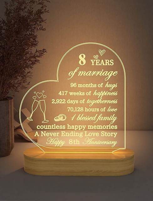 Anniversary Wedding Gifts for Him/Her, I Love You Night Light 3D Illusion Lamp for Couple Wife Husband Romantic Valentines Wedding Day Present (8th)