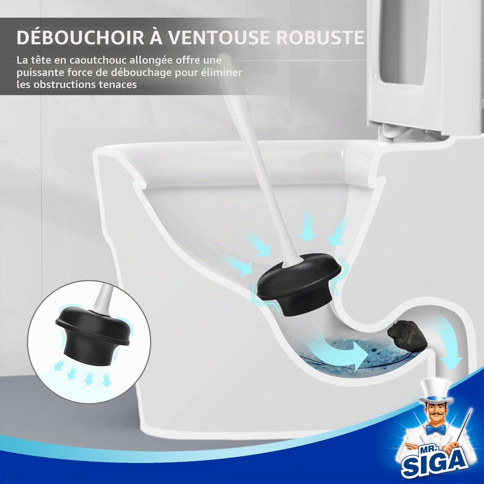 MR.SIGA Ensemble de Déboucheur Ventouse et Brosse WC, 1 Ensemble