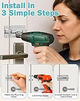 Vista 4 de Pestillos de bloqueo de puerta, paquete de 2 cerraduras de acero inoxidable grueso y resistente, cerradura de perno deslizante con acabado cepillado