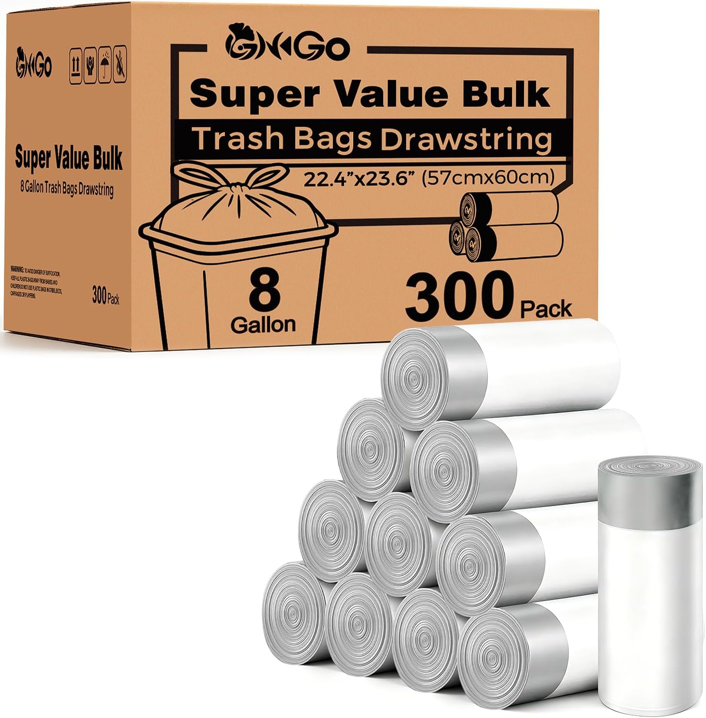 8 Gallon Trash Bags with Drawstring | 30 Liter Medium Garbage Can Liners, Leak-Proof Bathroom Trash Bags for Waste Baskets, Office & Bedroom Trash Cans, 100 Count