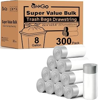 8 Gallon Trash Bags with Drawstring, 300 Count | Super Value Medium Garbage Can Liners, Leak-Proof Bathroom Trash Bags for Waste Baskets, Office & Bedroom, 30 Liter