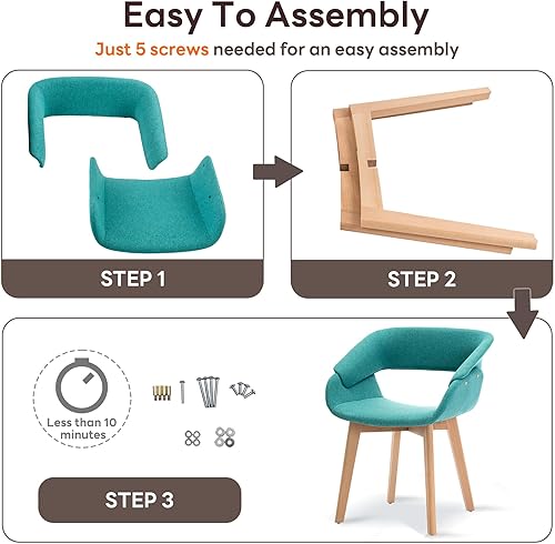 Miniatura 9 de Juego de sillas Ivinta, 2 sillas con brazos, de salón y comedor, con patas de madera maciza, tapizado en tela de lino de mediados de siglo, para