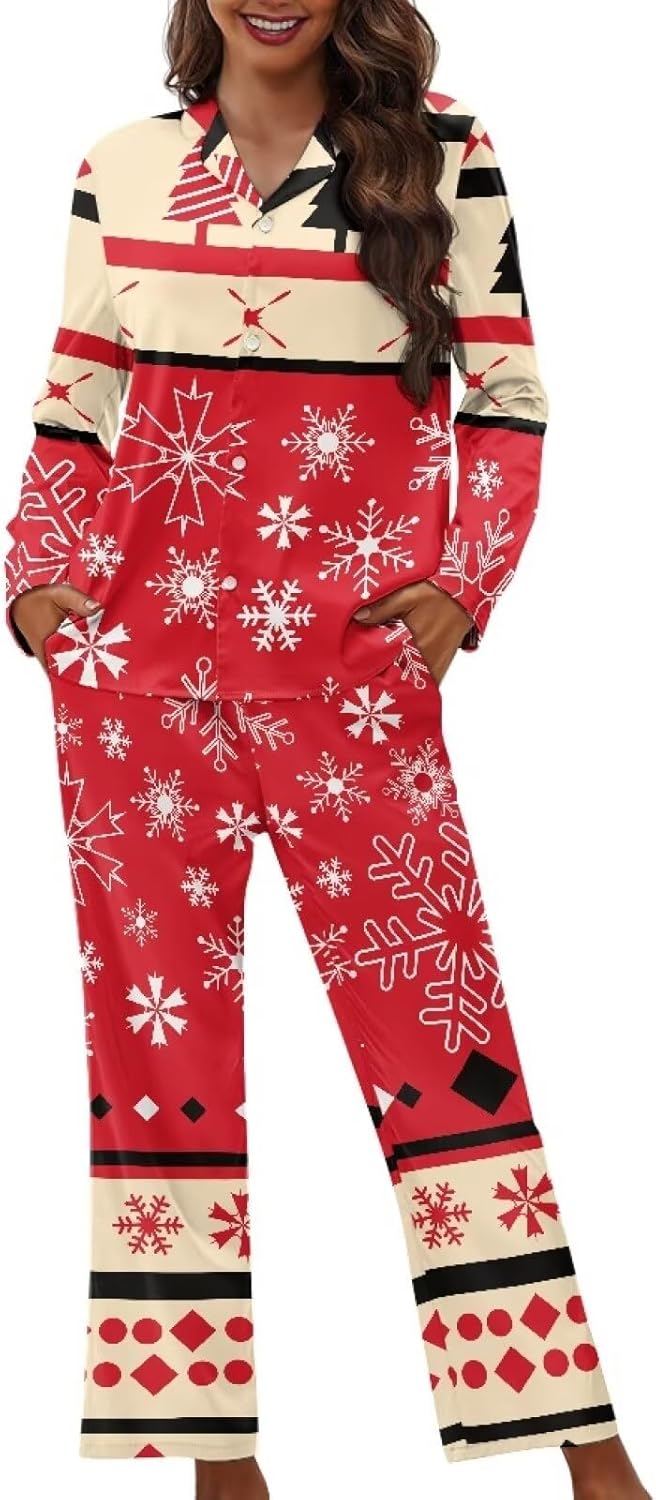 Christmas Lounge Sets For Women Women's Sleepwear Set 2Pcs Christmas Themed Soft and Skin Friendly Lounge Warm Wear