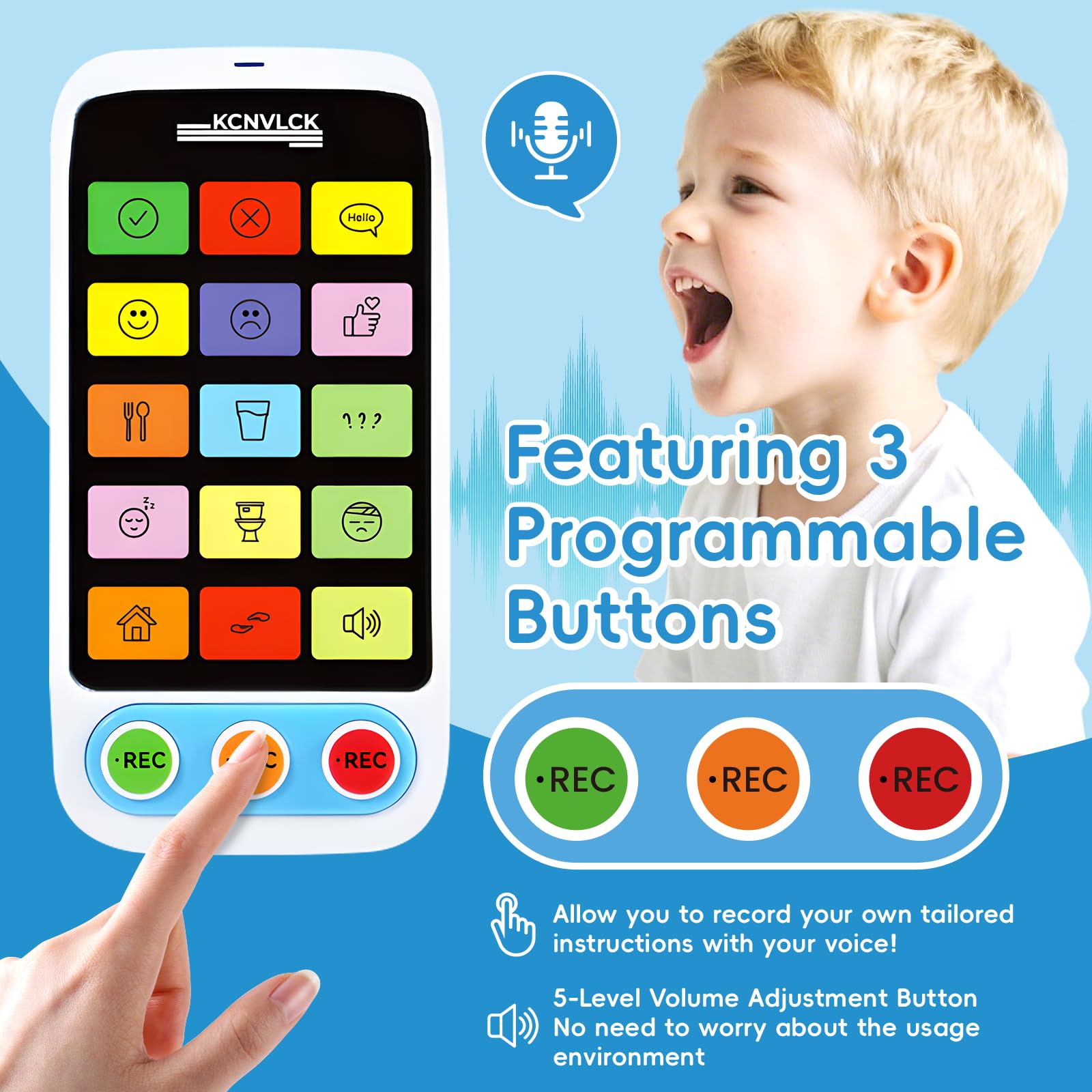 Appareil AAC pour l'autisme – Outils de communication non verbale avec boutons tactiles, aide orthophonique à besoins spéciaux pour enfants et adultes, volume programmable à 5 niveaux