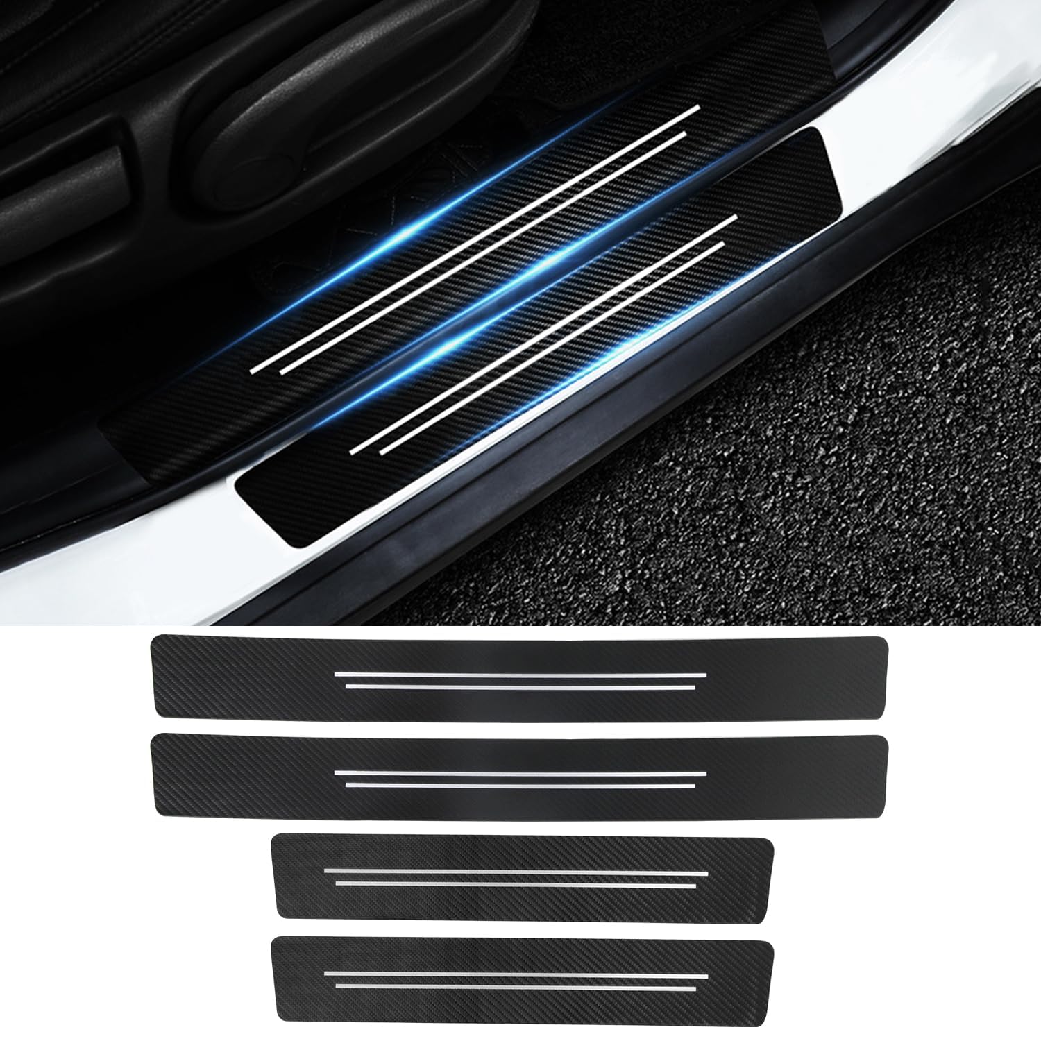 Wyfz Normal 4-Pack Carbon Fiber Door Sill Protectors For Vw Golf 5 3-Türer Typ 1K Ab Bj. 2003-2008 (Für Modell Mit Orig. Schutzleiste) -, Car Door Sill Protector Strips Automobile Accessories Threshold Protection
