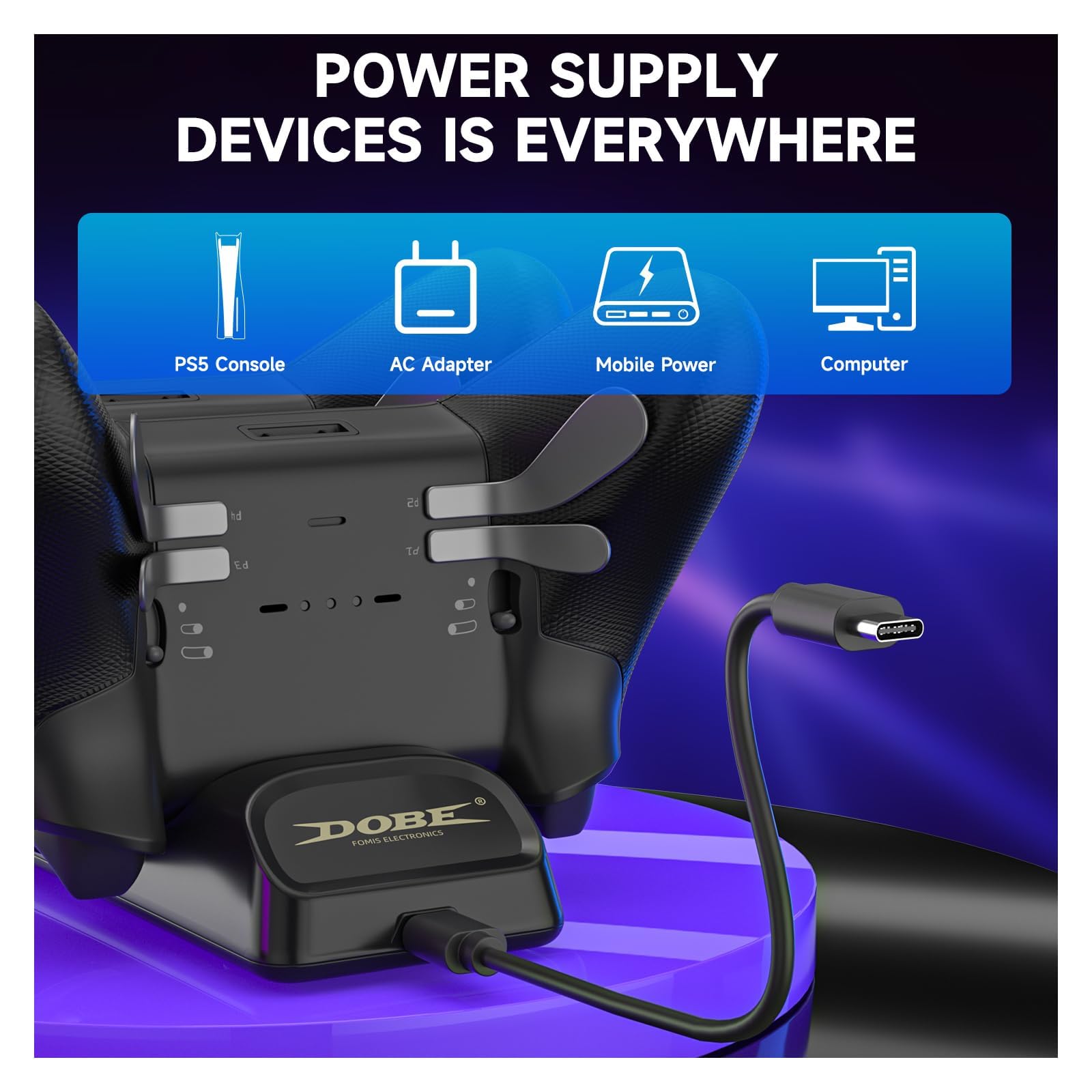 ECHZOVE Station de charge pour manette Switch 2 Pro - Double station de charge rapide pour Nintendo Switch Pro, PS5, Xbox Series X/S - Affichage d'état LED, adaptateur de type C, design compact