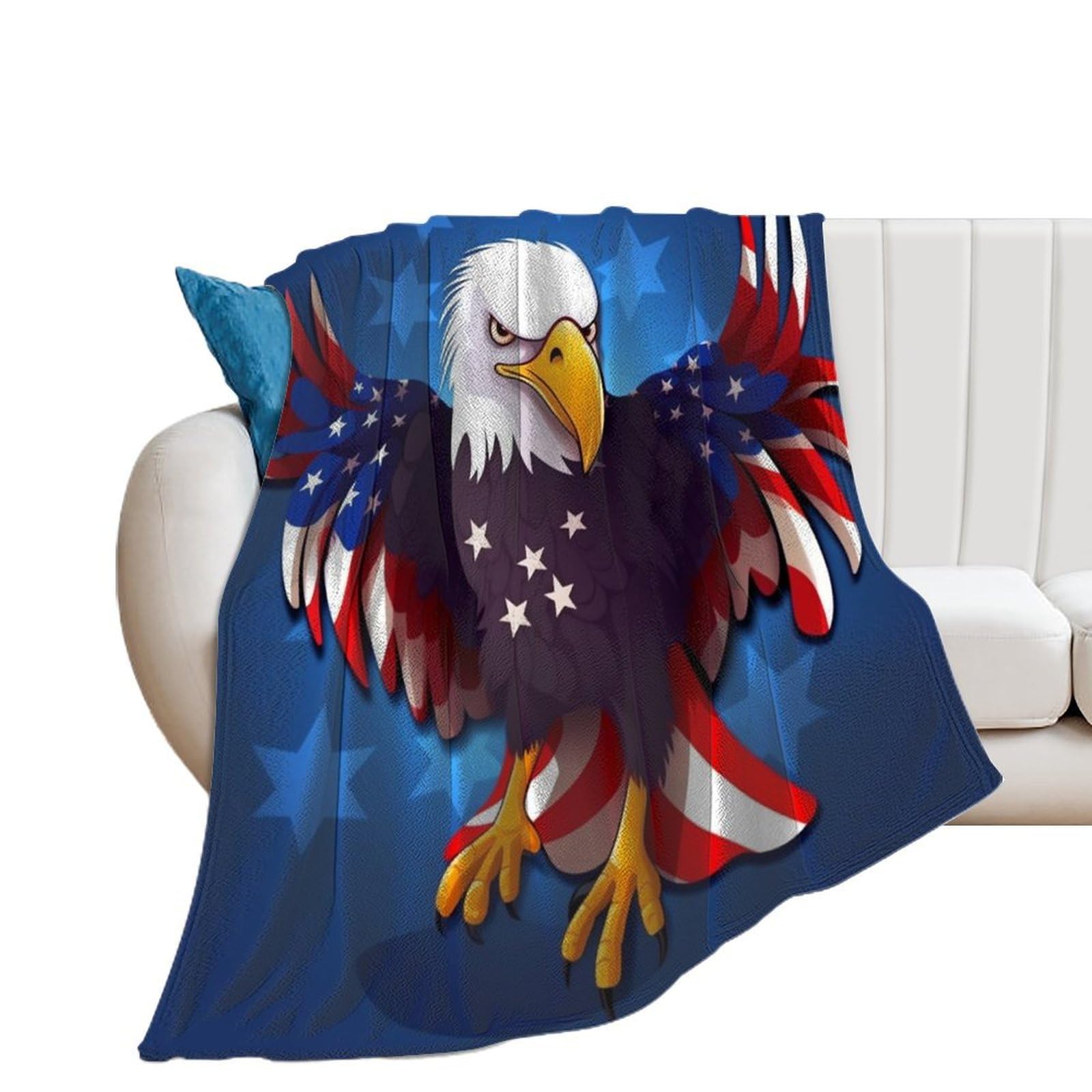 Couverture flanelle aigle patriotique 130x150 cm douce pour lit et canapé
