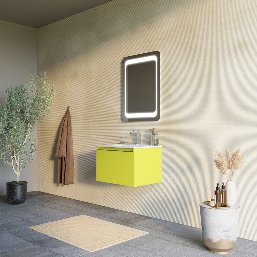 Kiamami Valentina - Meuble de Salle de Bains Vert Olive 60 cm, lavabo en céramique et Miroir | Monaco