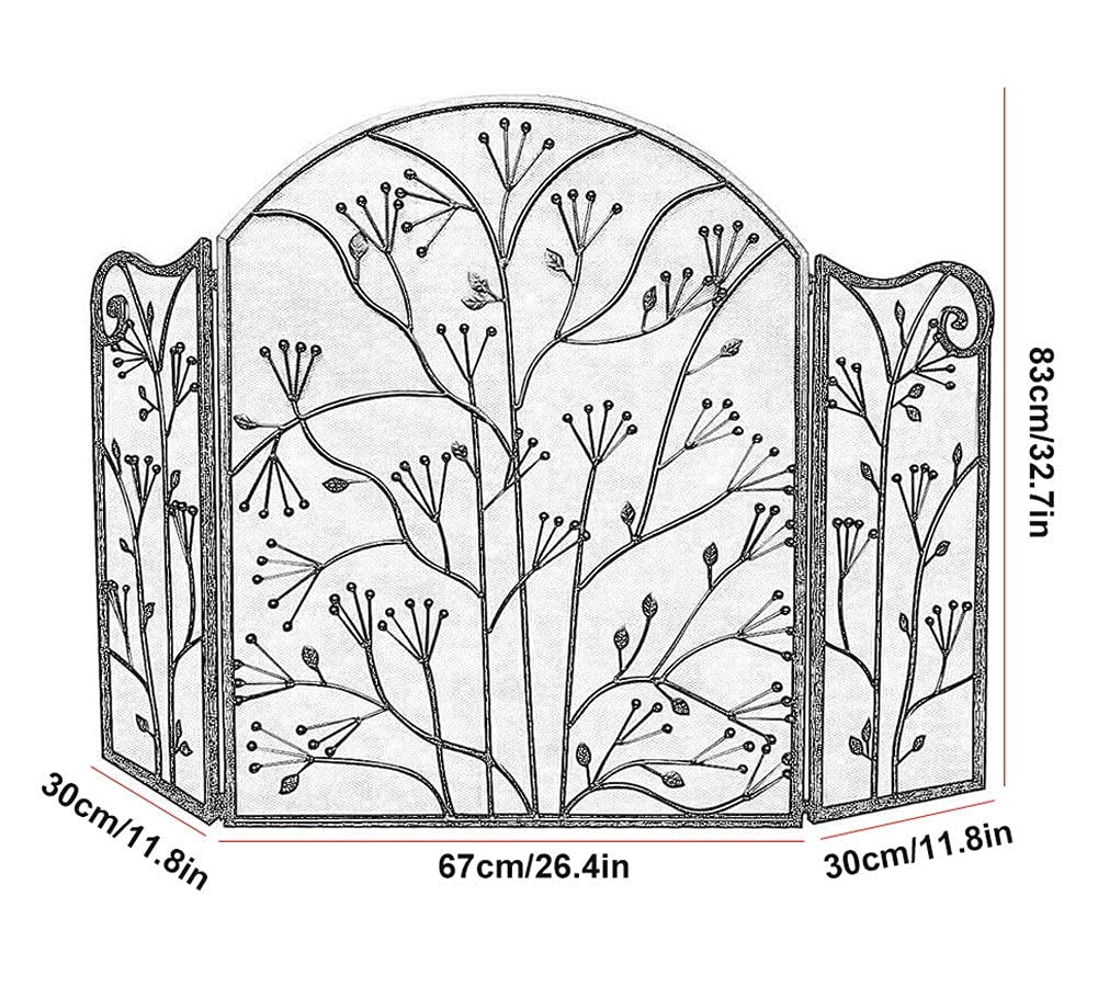 Parascintille a 3 Pannelli Parascintille Parascintille Parascintille ad Arco, Parascintille per Camino Design Pieghevole Nero con Cerniera, 127 cm × 83 cm，