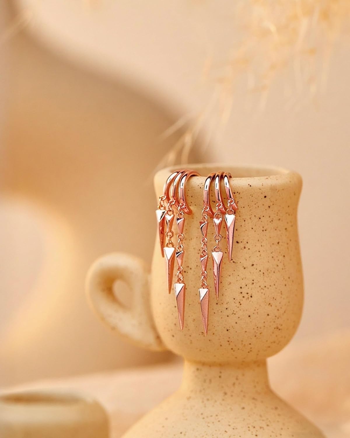 Gold Earrings for Women Trendy 14K Gold Plated Dangle Earrings Small Hoop Huggie Drop Stud Earrings Cubic Zirconia Simple Minimalist Dainty Chain Tassel Illusion Hypoallergenic Earrings - Image 5