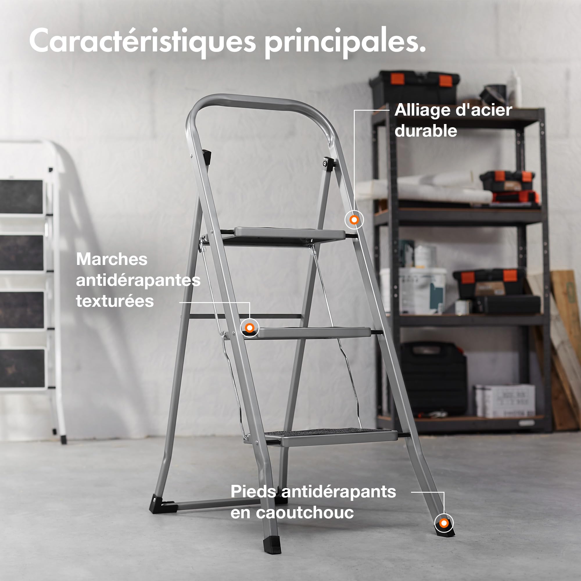 VonHaus Escabeau 3 Marches Antidérapant – Escabeau Pliable Facile à Ranger – Capacité Maximale de 150 kg – Échelle de Qualité pour Bricolage et Jardinage en Acier Durable