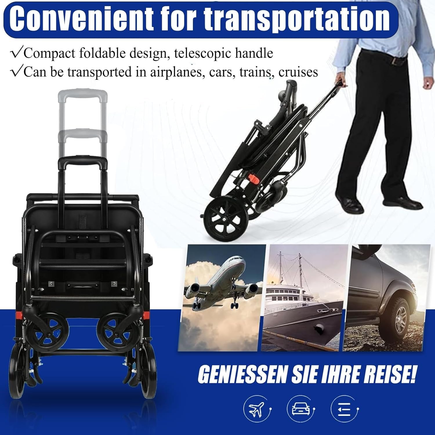 Silla Ruedas Transporte Ultraligera,Sillas Ruedas Transporte Plegables para Adultos Las Más Ligeras Solo 15 Libras con Mango Telescópico,Silla Ruedas Viaje