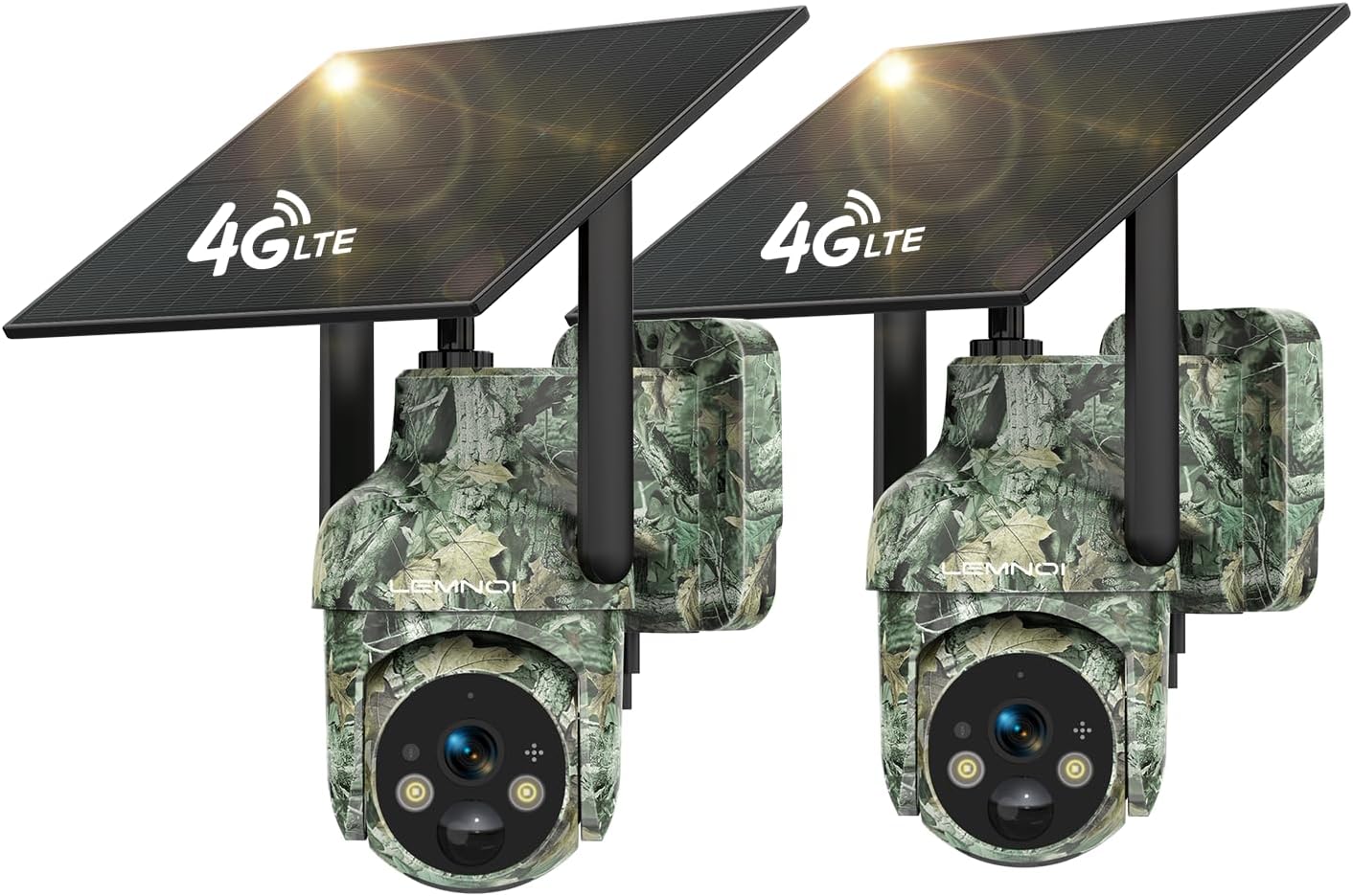2 Pack Cellular Trail Cameras, Built in SIM Card, No WiFi Needed Trail Cam with 2K 360° Live View, 4G LTE Solar Security Camera with Color Night Vision, Motion Activated Game Camera