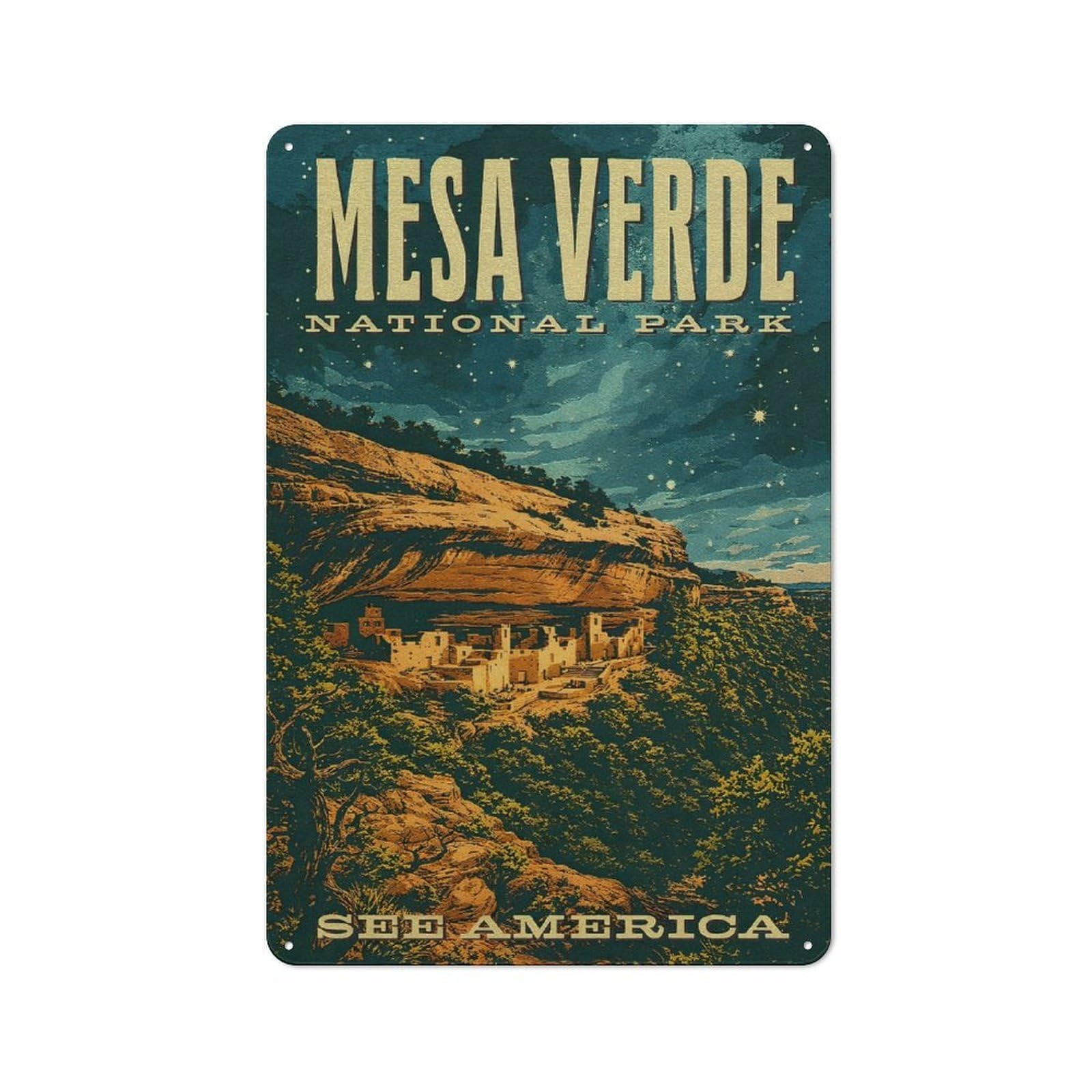 Junmoney Style Urban Mesa Verde National Park Vintage Decorative Metal Plaque 30X20cm, Urban Room Decor For Flat, Bar, Studio Or Gallery Wall