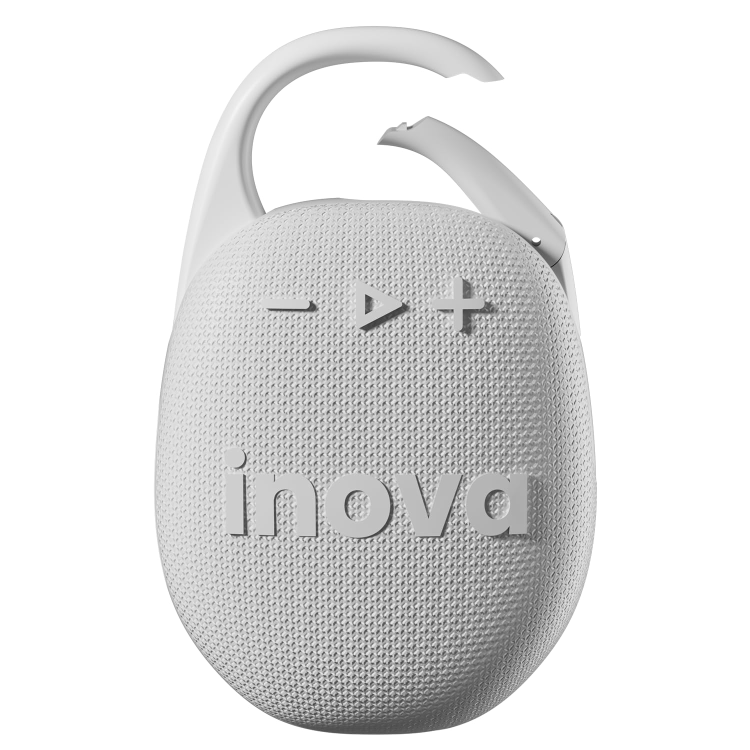 INAVA Caixa de Som Bluetooth, Clip 5, Som Estéreo, 12 Horas de Reprodução, Conectividade Bluetooth 5.4, IPX6, Mosquetão Integrado, Ideal para Praia, Quarto e Viagens ao Ar Livre (Cinza)