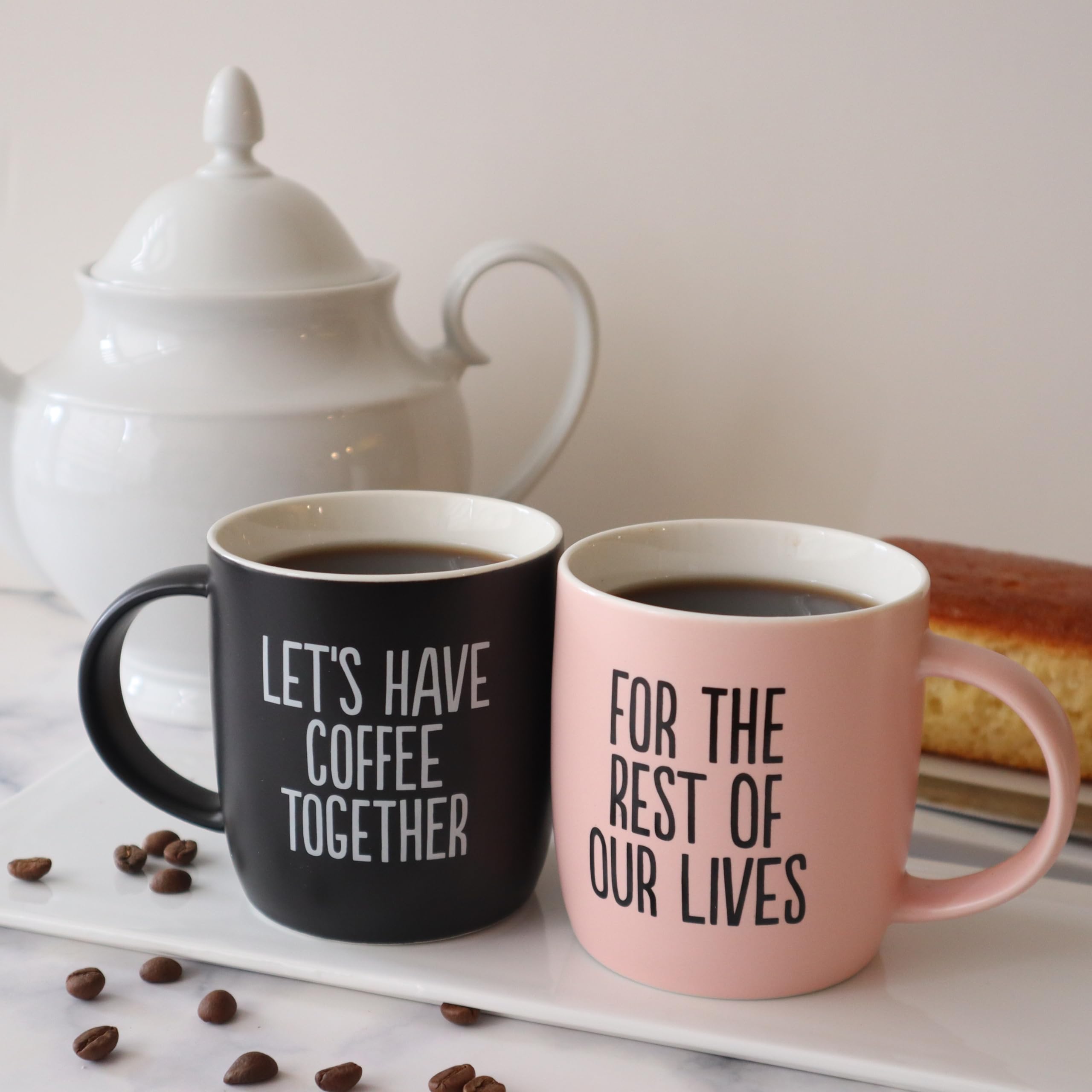 Triple Gifffted Set di tazze da caffè Lets Have Coffee Together, regalo di fidanzamento per coppie, sposi appena sposi addio al nubilato, lui e lei, Mr e Mrs, Natale, San Valentino, in ceramica, 380