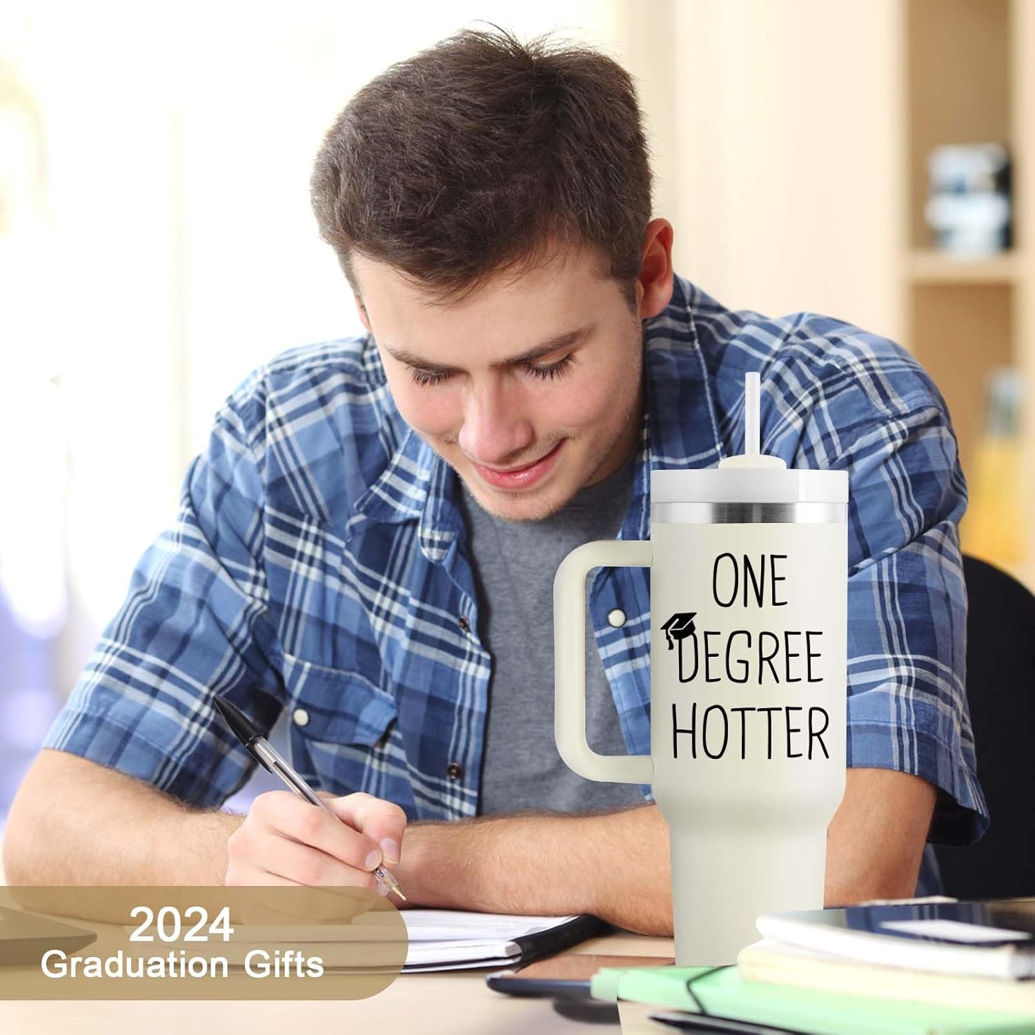 Graduation Gifts for Her, Him - 40 oz Insulated Tumbler - 2026 Funny College, Masters Degree, Phd Graduation Gifts for Women Men - One Degree Hotter - Stainless Steel Travel Cup with Lid & Straw 40 oz - Image 3