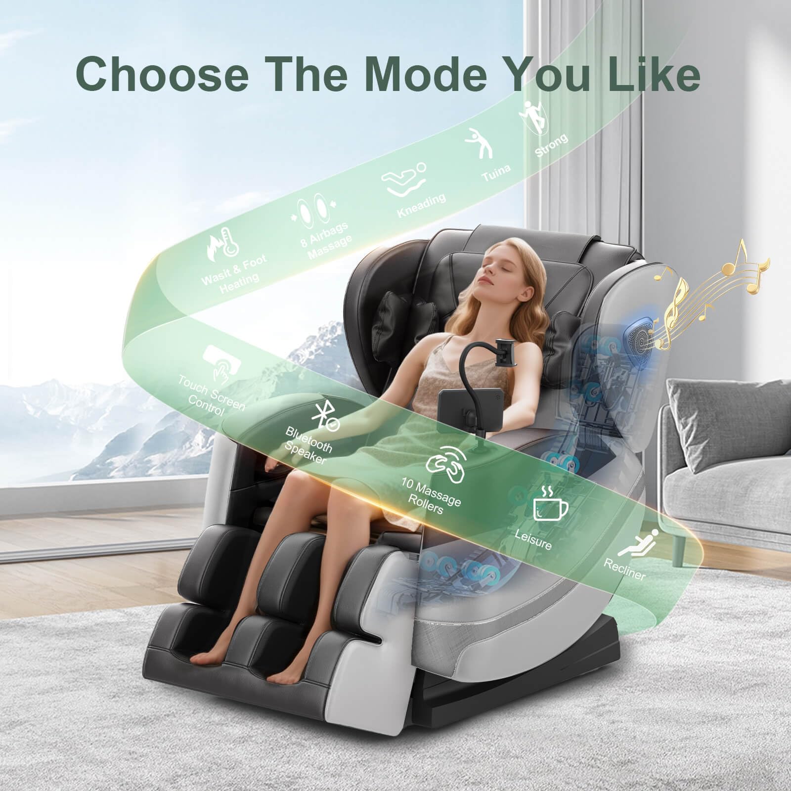 FURNIMAT Massagesessel Ganzkörper Zero Gravity mit Heizung, Airbags, Fußrollen, 10 Massagerollen, Bluetooth, Fernbedienung