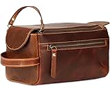 KomalC Premium Buffalo Leather Toiletry Bag for Men & Women – Leather Dopp Kit With Water resistant Lining, Premium Toiletry Travel Pouch, Unisex Wash Bag for Toiletries, Gifts for Men and Women