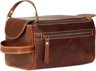 KomalC Buffalo Leather Toiletry Bag for Men & Women, Travel Pouch