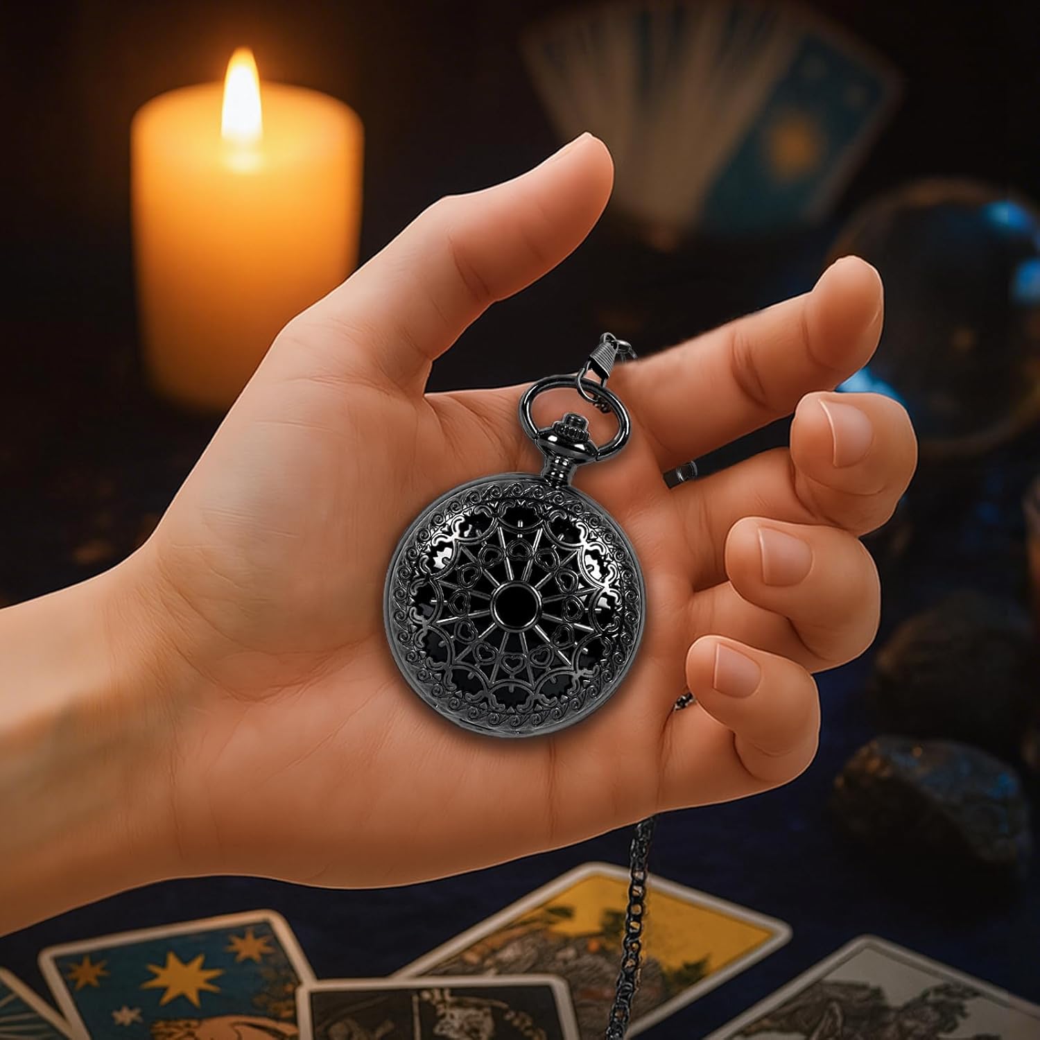 Black Obsidian Scrying Mirror for Divination - Vintage Pocket Watch Style Portable Ritual Mirror for Meditation, Shadow Work & Wiccan Supplies - Elegant Spiritual Gift Box Included (Number)