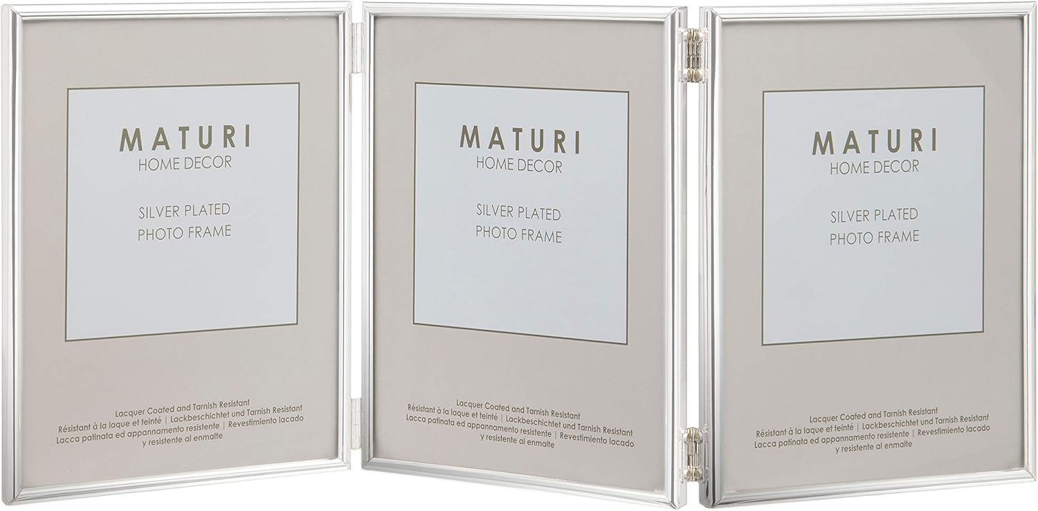 Maturi Silver Plated Triple Photo Frame - Thin Edge Portrait, 5 x 7-inch (13 x 18cm)