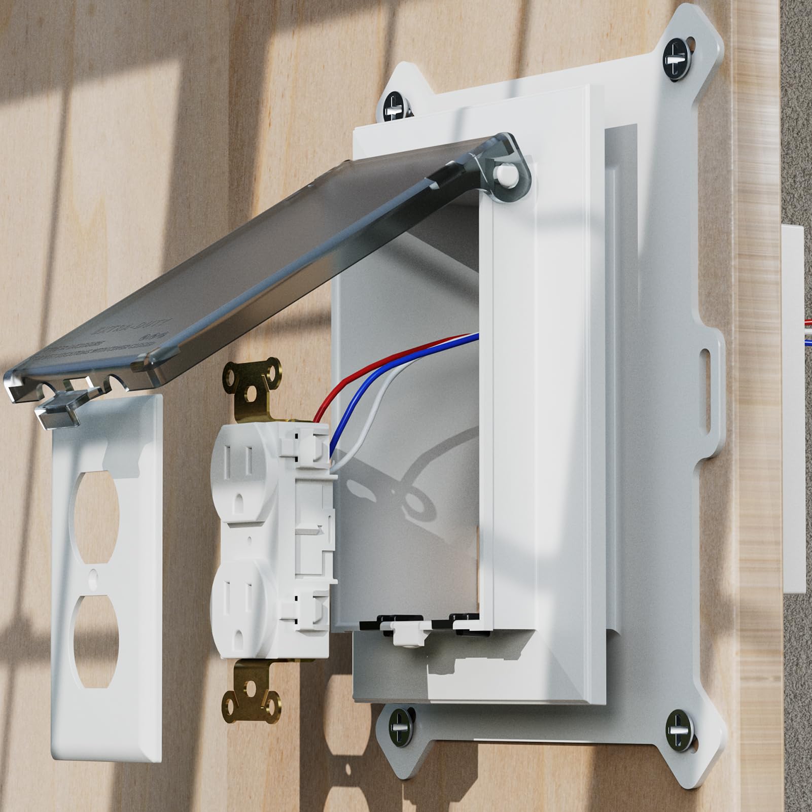 DBVS1C-1 Boîte de prises électriques à profil bas – Kit de plaque murale pour revêtement en vinyle – Lot fermé résistant aux intempéries avec couvercles de style duplex et décorateur, 1 bande