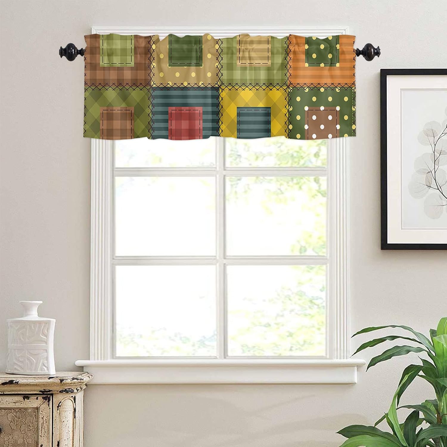 Vintage Plaid Valance Curtains for Living Room/Bedroom