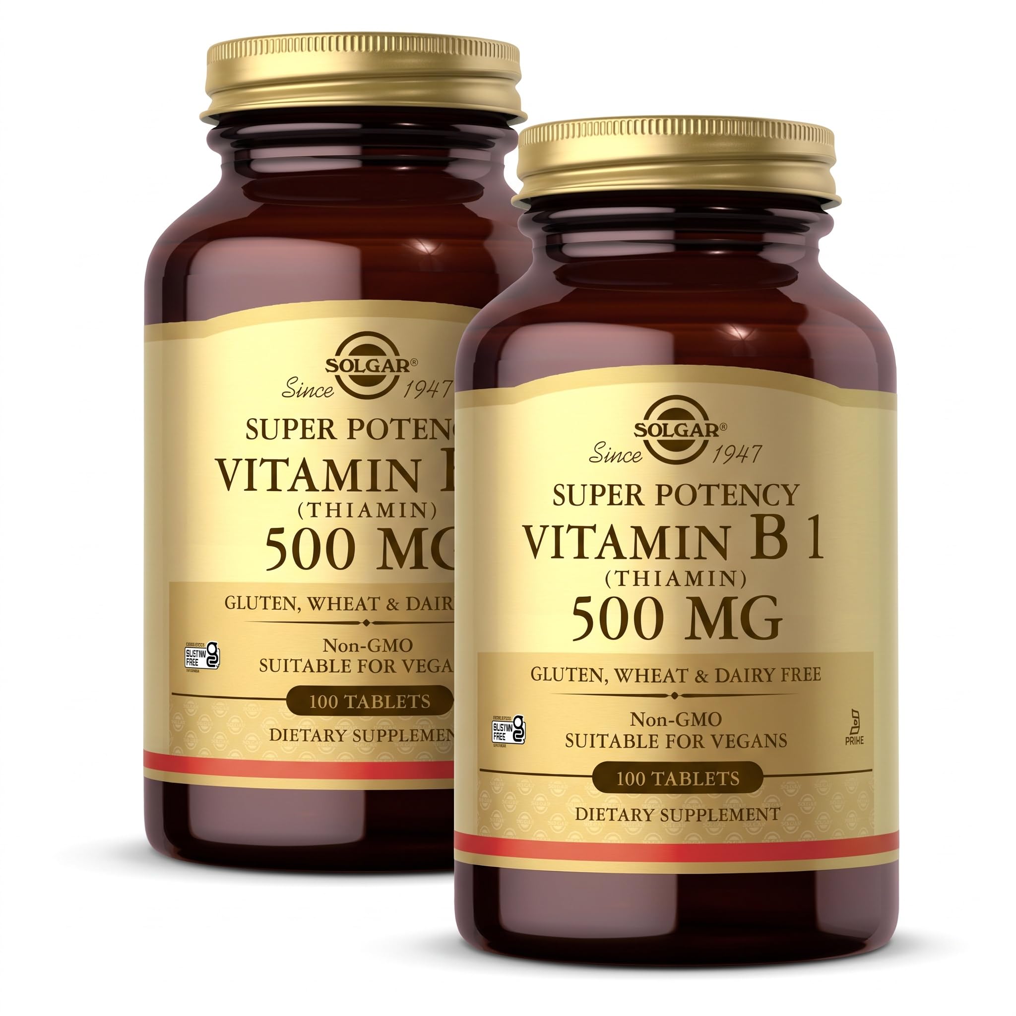 Solgar Vitamin B1 (Thiamin) 500 mg, 100 Tablets - Energy Metabolism, Healthy Nervous System, Overall Well-Being - Super Potency - Non-GMO, Vegan, Gluten Free, D