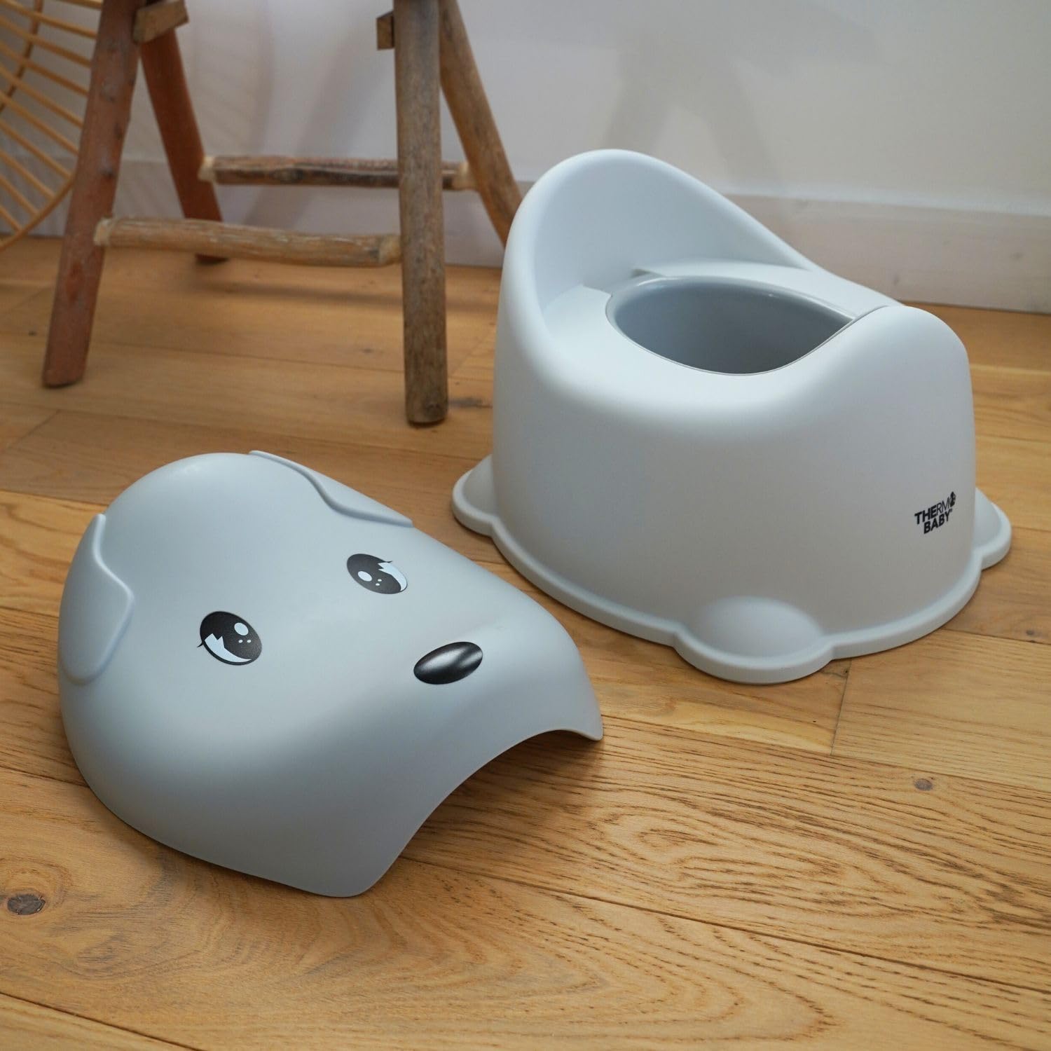 THERMOBABY - Zabawny garnek dla psa - Doniczka dla niemowląt - Toaleta dla dzieci - Słoik do nauki nocnika - Praktyczny - Wygodny - Łatwy do czyszczenia - Szary - 18+ miesięcy