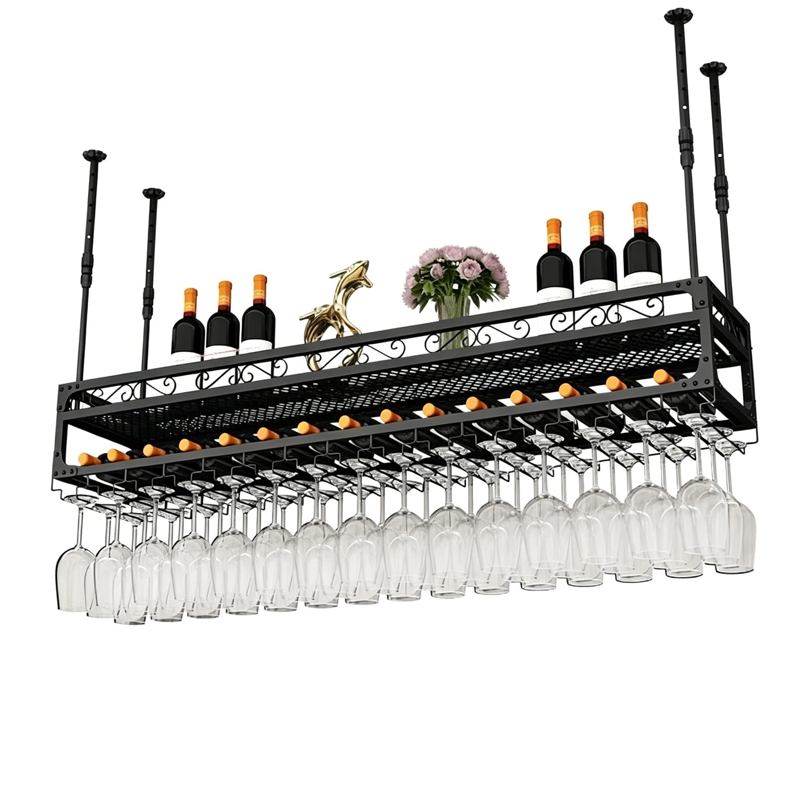 MARXAN Casier à vin Industriel, étagère de Rangement Suspendue Multicouche pour Bar, Restaurant, Cuisine, Verre à vin Mural au Plafond et Porte-Bouteille