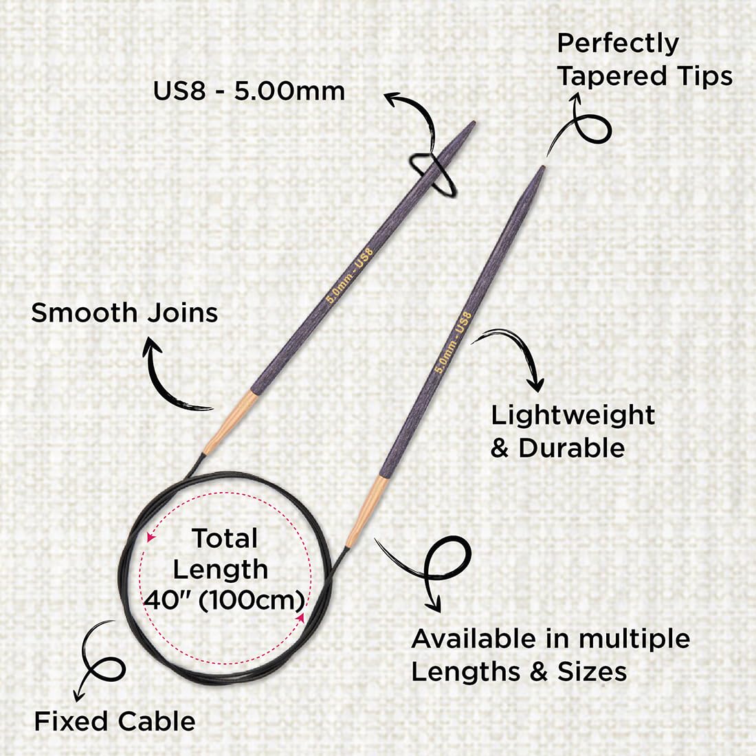 KnitPro J’Adore Cubics Fixed Circular Needles 40" 100cm, Lavender, 5.00mm - Image 3