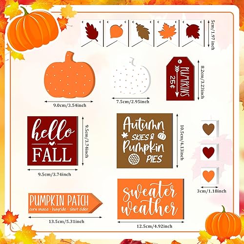 Miniatura 3 de Sumind Juego de 15 piezas de decoración de bandejas escalonadas de otoño, decoración de otoño para el hogar, letreros de madera de Acción de