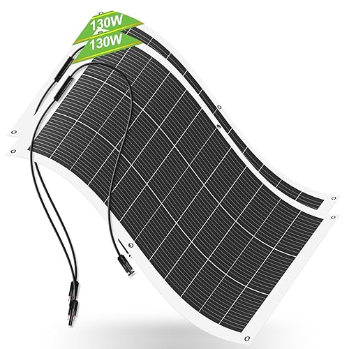 ECO-WORTHY 2 paneles solares flexibles de 130 vatios (260 W) 12BB, 23.5% de alta eficiencia, impermeable, monocristalino, ligero, panel solar para