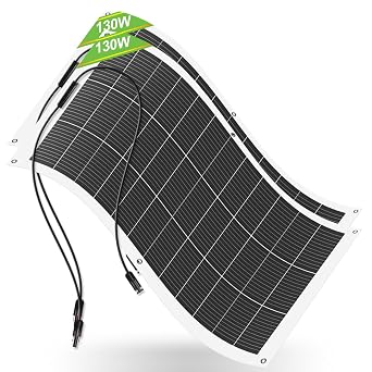 ECO-WORTHY 2pcs 130 Watt 260W 12BB Flexible Solar Panels,23.5% High-Efficiency Waterproof Monocrystalline Lightweight Solar Panel for RV,Boats,Curved Surfaces,Roofs,Cabin
