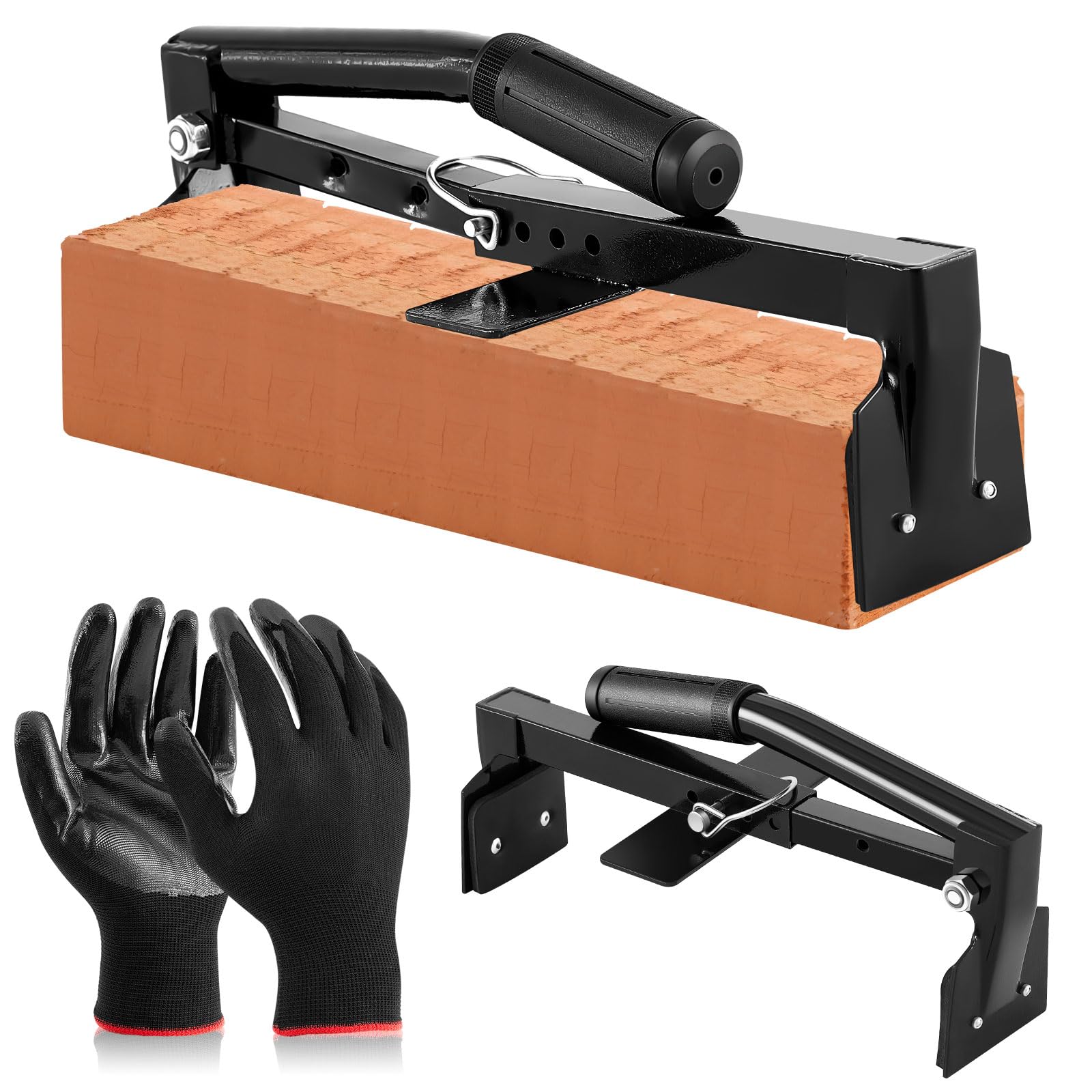 Photo 1 of Lanties Adjustable Heavy Duty Brick Tongs Set Heavy Duty Block Tongs with Rubber Pad Handle and Work Gloves Adjustable 9-13.7 Inches Paver Tool for Bricks Lifting Carrying(Black)