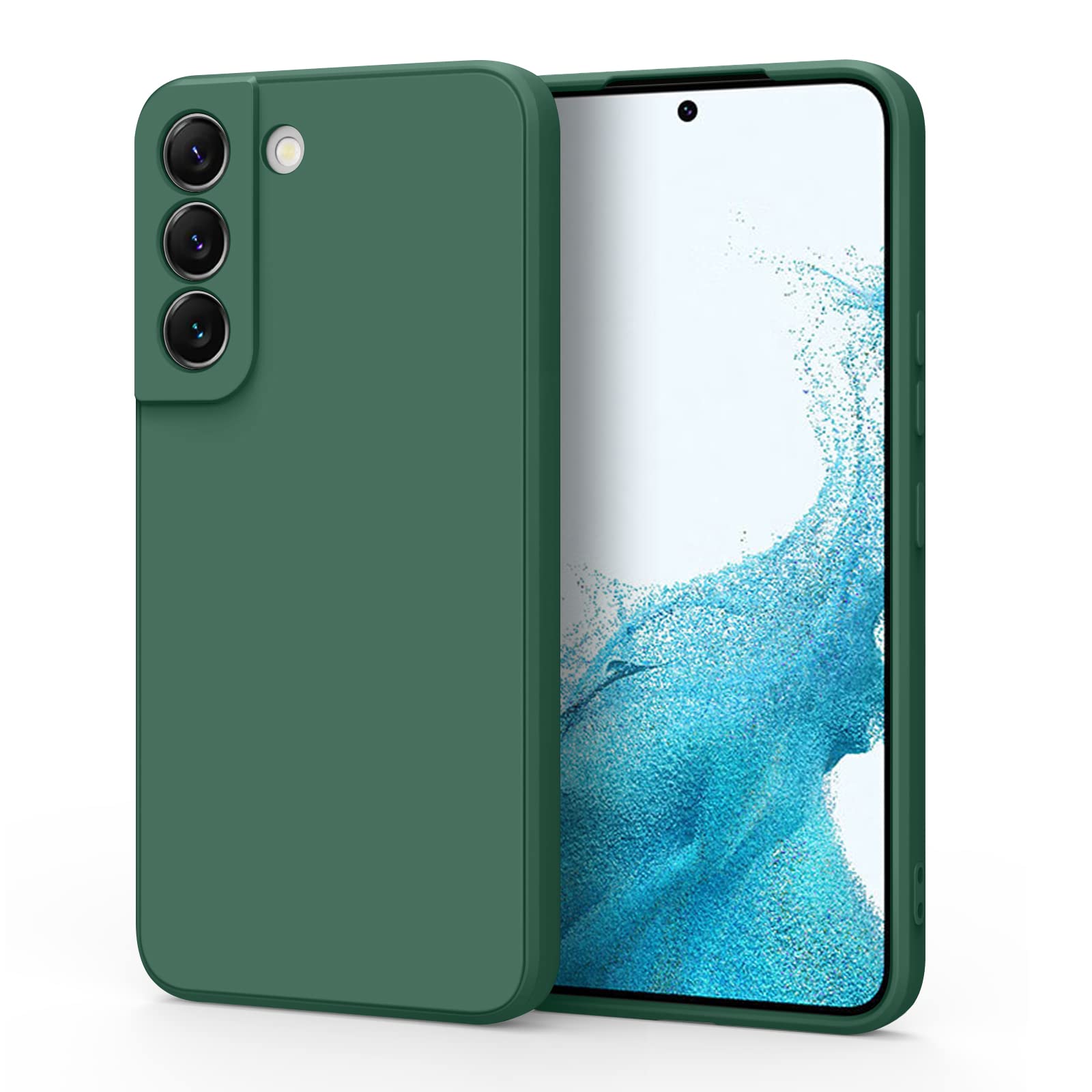 WOOZ Liquid Silicone Case for Samsung Galaxy S22 5G Phone Case, Shockproof Bumper Case with Microfiber Lining (Dark Green)