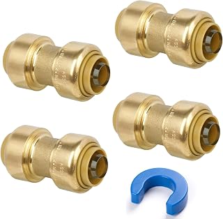 1/2" Coupling, Push to Connect Brass Plumbing Fitting for PEX, Copper, CPVC Pipe, Heavy Duty Straight Coupling with Upgraded Stiffener and Disconnect Clip, NSF & UPC Certified Pex Fitting, 4 Pack