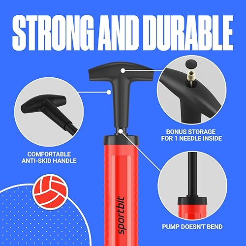 Vista 9 de SPORTBIT Ball Pump for Sports Balls - Push & Pull Inflating System - Hand Pump for All Exercise Balls - Volleyball Pump, Basketball Inflator, Negro