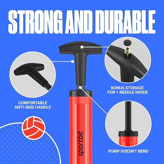 SPORTBIT Basketball Pump Ball Pump for Sports Balls with Push & Pull Inflating System Hand Pump for Basketball, Volleyball, Soccer & Football Accessories & Gifts, Court & Gym Ready