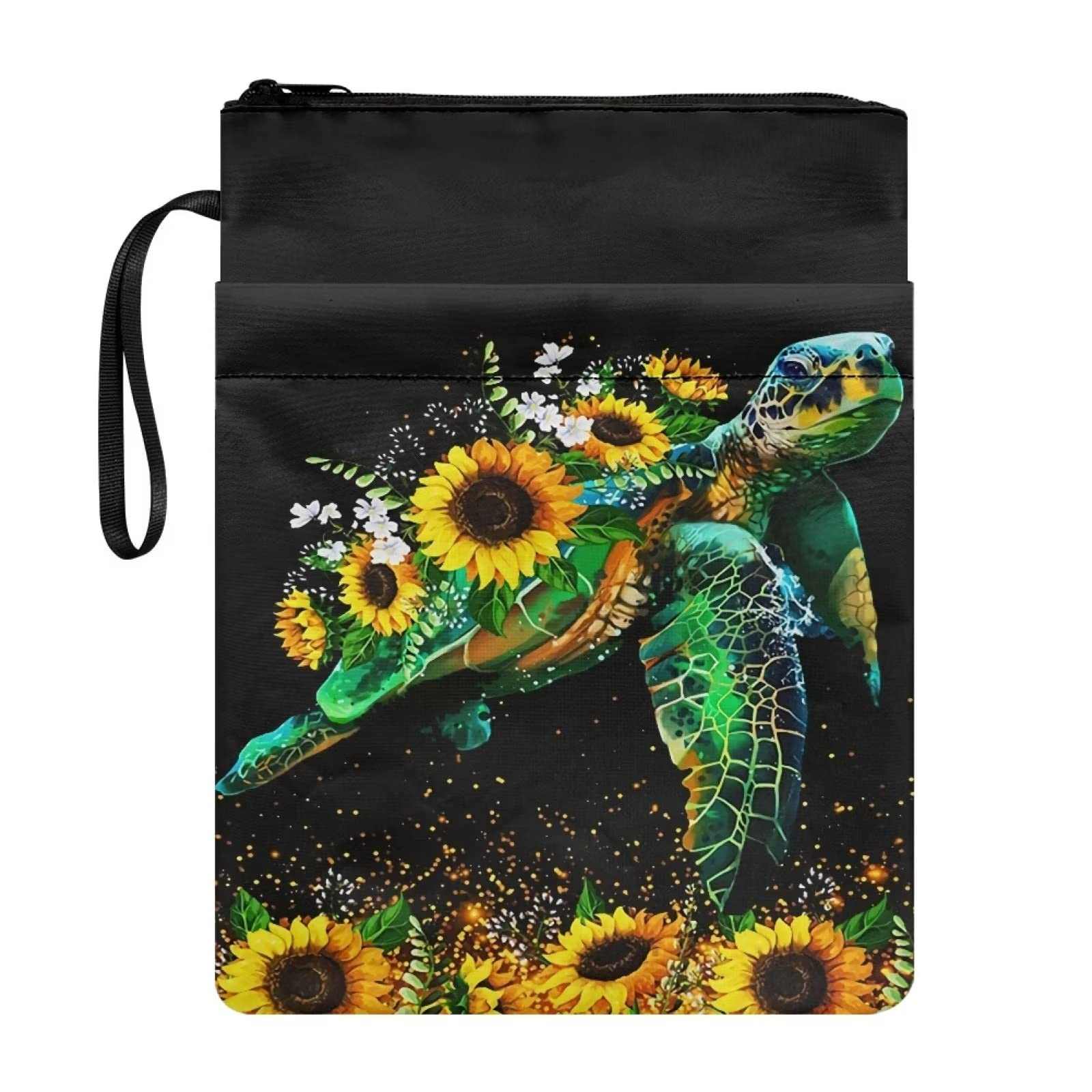 COEQINE Sea Turtle Book Sleeve for Book Lovers Hardcover Book Covers Protector Sunflower Book Pouch Paperback Book Cover Zipper Bible Handbag for Teen Adult Girls Boys