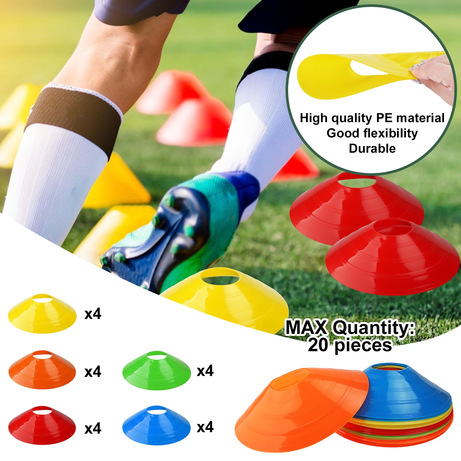 Fussball Trainingsset, Koordinationsleiter 6m, 20 Hütchen | Widerstandsschirm inklusive — für Technik und Kondition, Sport Geschenk für Jungen, Trainingshilfe mit Zubehör