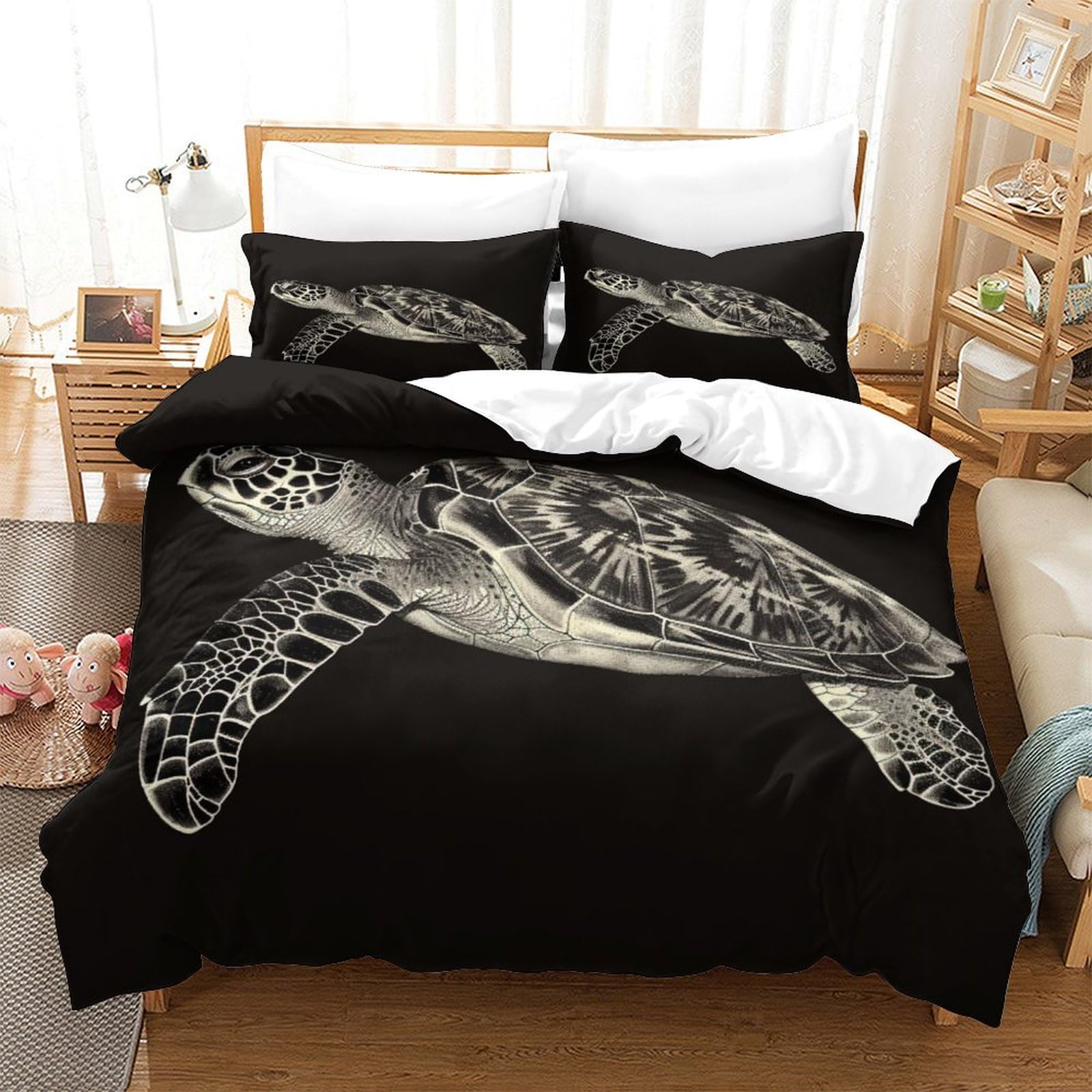 P1S9U7W5Y Ocean Turtle 3D Printed Duvet Cover Set 3pcs Microfiber Sea Life Bedding Set King（220x240cm）